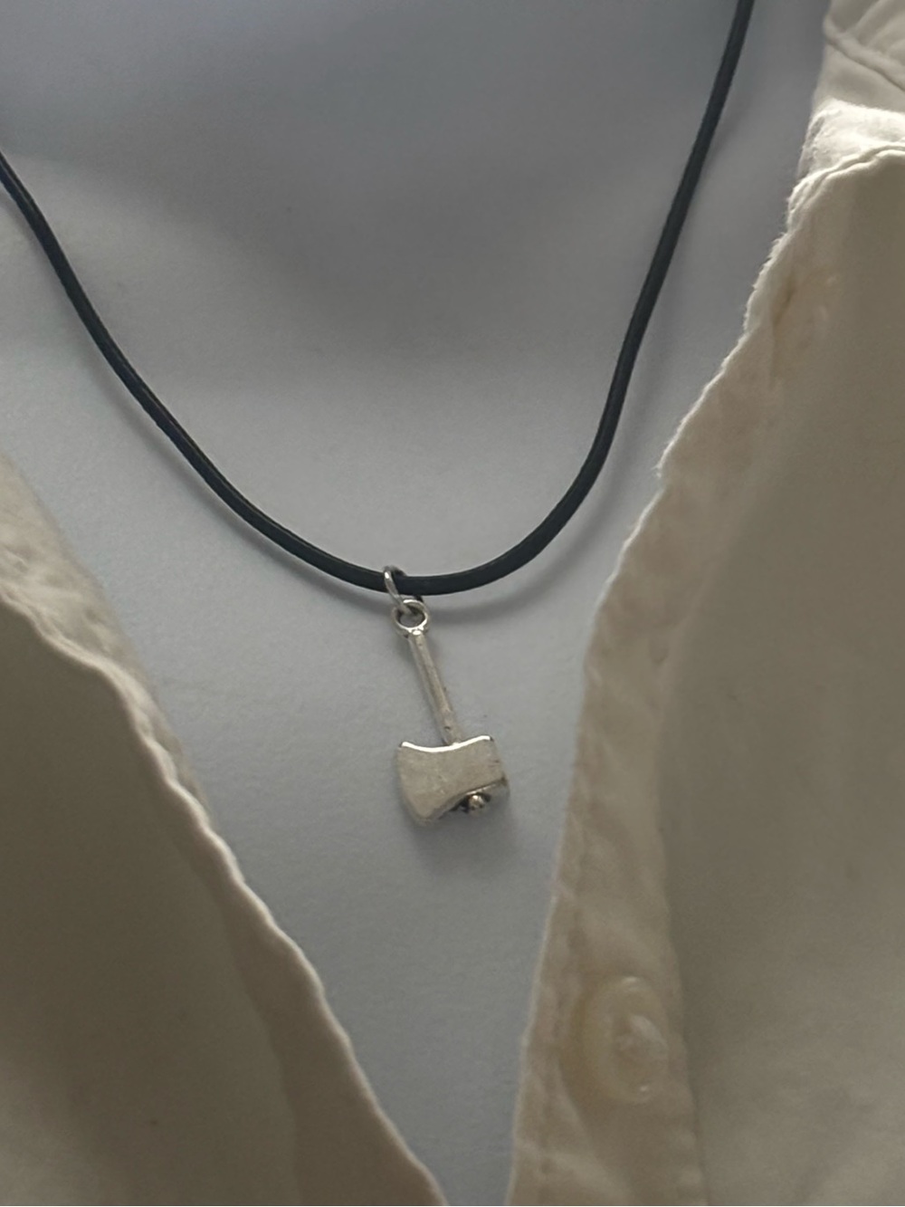 Men's Black Cord Necklace with Silver Axe Pendant